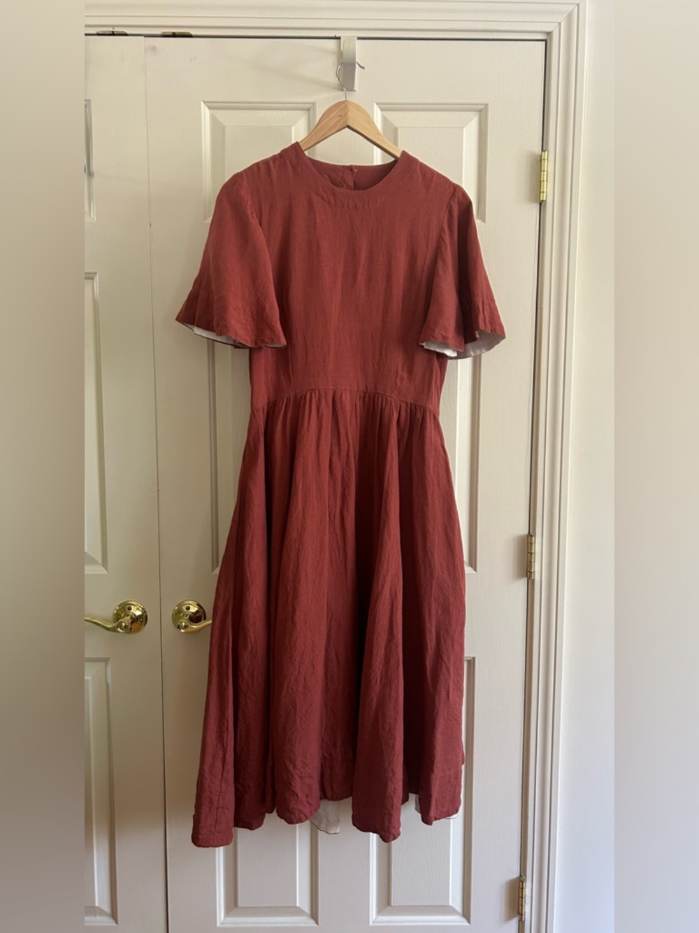 Son de Flor Rust Red Flutter-Sleeve Midi Dress